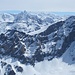 Combin de Corbassière - Hinten: Mont Blanc de Cheillon, La Ruinette, Matterhorn und Dent d'Hérens (rechts dahinter), Monte Rosa-Gruppe, Vorne: Becca de la Lia und Tournelon Blanc
