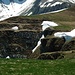 Die Alpinroute im Ausstieg noch vom Restschnee blockiert. In der Mitte erkennt man eine der 24 Kehren ab Stollenausgang.