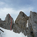 Das Dreigestirn des Alpstein (mit unserer Route)! Der Gipfel ganz rechts ist übrigens der unkotierte Gams-Turm (wohl der am schwierigsten besteigbare Alpsteingipfel überhaupt)