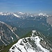 Das Wettersteingebirge mit der Zugspitze (linke Bildhälfte, unscheinbar) von der Maderkarlspitze.