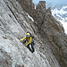 Kletterei in bestem Fels über der Altmann Südrinne. Der SE-Kamin endet in der kleinen Scharte (Foto: [U Maveric])