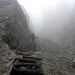 Holztreppe im  Aufstieg zum Spitzkofel, 2717m, leichter und kurzer Klettersteig.