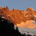 Sonnenaufgang über der Pointe Allobrogia und dem Mont Dolent