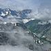 Blick über den Großen Ahornboden zu Eiskarlspitze, Spritzkarspitze, Plattenspitze (unscheinbar) und Grubenkarspitze (breit).