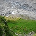 Reste der Grundmauern vom Berggasthaus Stieregg - unten die Gletscherzunge unter Schutt