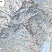 Meine alpine Bergwanderung auf den Piz Gannaretsch ist rot eingzeichnet. Die Strecke ist im Winter auch die übliche Skiroute.