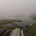 Blick auf den Bergersee im Nebel