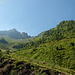 In arrivo all'Alp d'Aiàn, in alto a sinistra si può intuire la posizione della Bocchetta di Camedo.