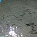 Teich mit Spuren auf blütenstaubbedeckter Oberfläche