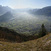 View down to Sargans and the Rhine valley from the Follaplatten. On the left horizon one can see Falknis, Schwarzhorn, Glegghorn and Vilan
