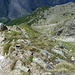 Tiefblick auf Europahütte (obere Bildmitte) und den Felssturz von Randa.
