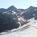 <b>Il percorso che dobbiamo seguire dal Ghiacciaio di Valleggia alla Bocchetta di Valleggia (2697 m).</b>