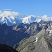 Tacul, Maudit, Mont Blanc (in den Wolken), Dôme und Aiguille du Goûter