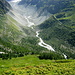 Gegenüber Petit Mountet auf der Seitenmoräne des weit zurückgezogenen Glacier de Zinal (Gletschertor)