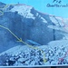 Die Foto mit der Route vom Hüttenwart der Cluozzahütte.Rot ist der Aufstieg, Gelb der Abstieg