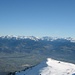 Blick über das Rheintal nach Vorarlberg mit Panorama von den Bergen des Bregenzerwaldes bis hinüber in das Montafon