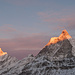 Sonnenaufgang bei der Theodulhütte. Dent D´Herens und Matterhorn