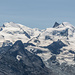 Links aussen Monte Rosa, dann Strahlhorn, Rimpfischhorn und Allalinhorn