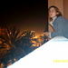 Margit nachts auf dem Balkon unseres Hotels von Marrakesch