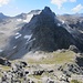 Hochwart - Schuttfläche des ehemaligen Pizolgletschers, graue Hörner, Lavtinasattel, hinten rechts der Ringelspitz