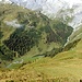 Alpe Rubi Sura a 2170mt guardando verso valle.
Qui sale un altro sentiero da Breil