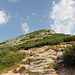 Im Aufstieg zum Predné Solisko - Ein oft stufenförmig angelegter Weg führt über den südlich des Gipfels gelegenen Hang nach oben.