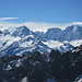 Blick vom Col d´Emaney auf die Mont Blanc Gruppe 