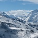 Ausblick zu den 4000er, von links: Obergabelhorn, Besso, Matterhorn, Pointe de Zinal, Dent Blanche, Grand Cornier