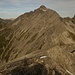 Blick Richtung Westen auf den Vordersee (ca. 2200m) auf dem Bild, mitte, links und auf den Haasweg der dort hin durch die Südwand der Vorderseespitze (2889m), Bildmitte führt. - Auf dem Gipfel der Samspitze (2624m).