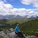 Ins Filmoor Sattel,2453m, mit Sextner Dolomiten im Hintergrund.