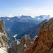 Den ganzen Sextner Dolomiten nach Nordwesten, mit Dreischustergruppe und Drei Zinnen als Highlights.