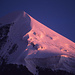 Die von der untergehenden Sonne beleuchtete Schneekuppe (3918m), Vorgipfel des Piz Roseg.