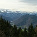 Blick von der Terrase der Lenggrieser Hütte auf Karwendel und Wetterstein