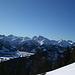 Blick über das Tannheimer Tal in die Allgäuer Alpen, das Dreieick links der Mitte ist der Hochvogel