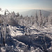 Unterwegs am Pramenáč (Rückweg) - Ausblick über die Winterlandschaft unweit des Wegabzweigs zum Pramenáč-Gipfel. In Dunst und Gegenlicht ist u. a. der Bouřňák (869 m) zu sehen.