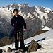 Beim Vorbereiten des Seils am Vorgipfel des Weissmies. Im Hintergrund die Gipfel von Alphubel (4206m), Täschhorn (4490m), Dom (4545m), Lenzspitze (4294m) und Nadelhorn (4327m). 
