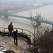 Aussichtskanzel über der Duna beim Aufstieg zum Gellért-hegy (235m). Auch die asietischen Toutisten geniessen die Aussicht auf die Szabadság híd (Freiheitsbrücke).